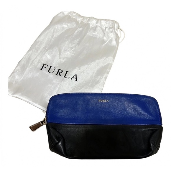 Furla Royal Blue and Black Leather Cosmetic Pouch - Picture 2 of 6